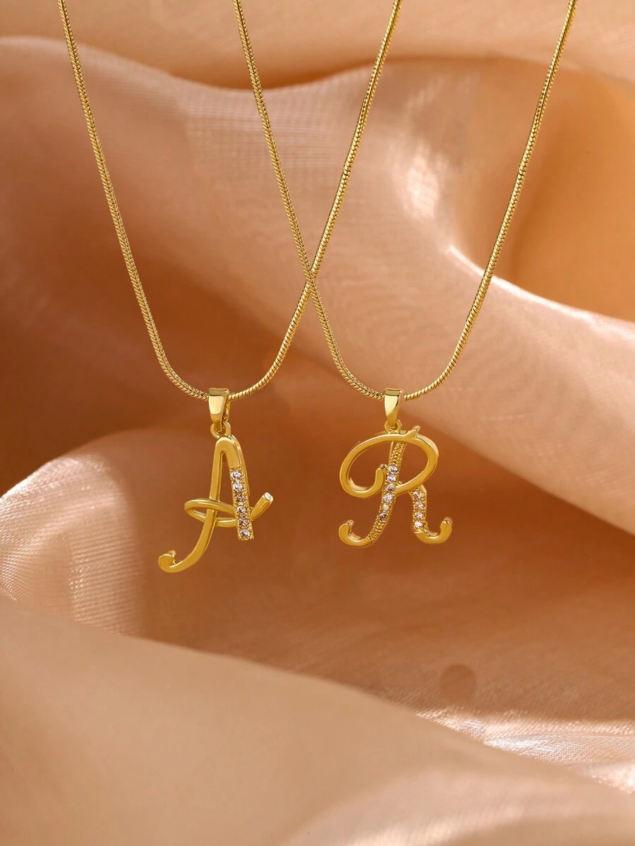 STYLEVER 1Pc New Luxury  A-Z 26 Letter Pendant Necklace, Electro -Plated 18K Gold Men Women Initial Name Letter Charm Necklace