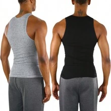 ToBeInStyle Men's Multi-Pack Of Slim Fit Shallow Scoop Neck Sleeveless A-Shirts - 3 Pack: 2 Black 1 Grey - View 6