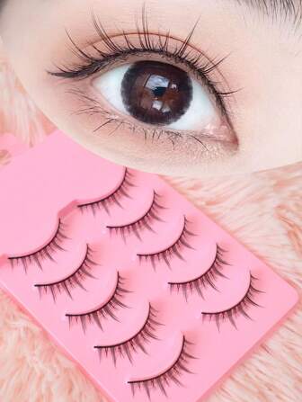 5 Pairs Stiff Stem False Eyelashes, Fluffy Black Eyelashes For Natural Daily Use And Devil Makeup