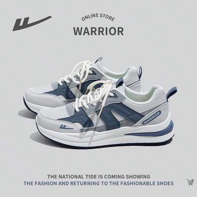 WARRIOR 1 双男士休闲运动鞋，时尚潮流软底防滑轻便透气户外低帮拼色跑步鞋