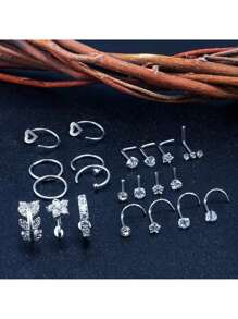 21PCS 20G StainlessSteel Nose Rings Hoop For Women Paved CZ Flower Nose Piercing Jewelry L Shaped Nose Ring Stud Set Valentines,Mom,Mother,Mother's Day,Gift