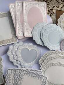 30 piezas/paquete Notas de papel kraft blanco vintage extra con relieve, encaje y floral, papelería para diario, scrapbooking