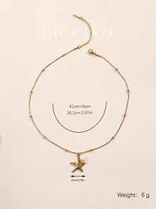 FICCINO FICCINO Starfish Titanium Steel Gold-Plated Pendant With Faux Pearl Pendant Necklace, Titanium Steel Gold-Plated Bead Chain Necklace, Beach Style, Daily Match, Friendship/Holiday Gift, Comes With Box