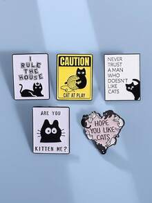 1pc Cute Stubborn Black Cat Metal Brooch Pin - Multicolor - View 4