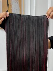 (Schwarz + Blau Klavier Farbe) Lange gerade Haarverlängerung mit 5 sicheren Clips, Haarverlängerung in Klavierfarbe, 24 Zoll lange gerade, hitzebeständige synthetische Faser Perücke für den täglichen Gebrauch und Partys