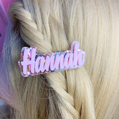 1pc Personalized Acrylic Letter Double Layer Pink Acrylic Name Alligator Hair Clip For Women, Bling Bling Birthday/Thanksgiving/Christmas Gift, Wedding Hair Accessories, Spring Summer Bright Colors,Customized Hair Accessories,Street Casual Chic