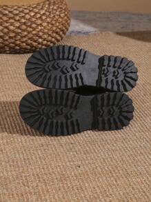 Botas formales de otoño e invierno para mujer - Botas cómodas de slip-on, zapatos con tacón grueso y con suela antideslizante y cálida de media pantorrilla