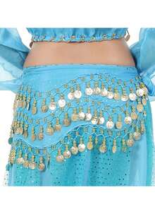 1 chiếc Belly Dance 128 chiếc dây thắt lưng xu, dây thắt lưng xu vàng 3 lớp để khiêu vũ, khăn thắt lưng tập khiêu vũ - Nhiều màu - Xem 13