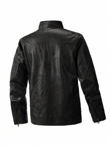 Jaqueta Masculina De Gola Alta Outono Inverno Street Bomber Pu Jaqueta De Motocicleta Bordado Moderno Casaco De Beisebol