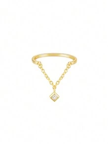 1pc S925 Sterling Silver Chain Ring For Women Fine Jewelry Wedding Ring Bridesmaid Gifts - Gold - View 15