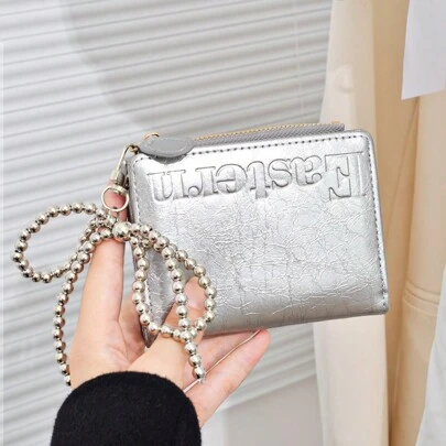 欧美时尚蝴蝶仿珍珠钱包短款高端轻便可折叠卡夹拉链硬币二合一卡包礼品必备品女士钱包钱包小钱包