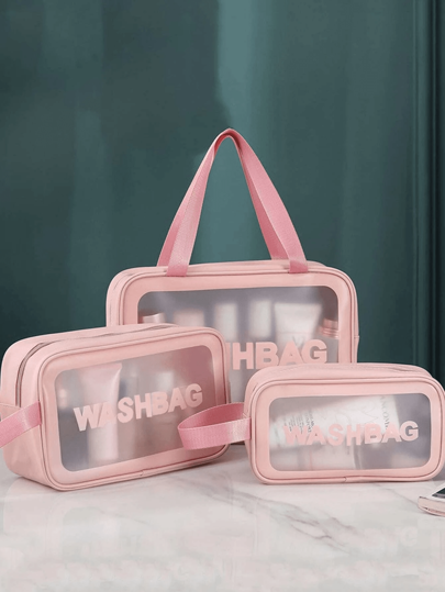 Conjunto de 3 peças/bolsa de viagem de grande capacidade para artigos de higiene pessoal, bolsa de maquiagem transparente de PVC, bolsa organizadora de banheiro à prova d'água, porta-pincéis de maquiagem, bolsa de cosméticos, caixa de armazenamento de perfumes, essencial para férias de verão, praia, presente, cuidados com a pele, cosméticos, armazenamento de banheiro, batom, caneta de maquiagem, xampu, escova de dentes, bolsa de higiene pessoal para mulheres, bolsa de maquiagem pequena, bolsa de higiene pessoal para mulheres, bolsa de maquiagem pequena, bolsa de higiene pessoal para mulheres