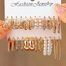 1-24 chiếc/Bộ Hoa tai vòng lớn phong cách Châu Âu và Mỹ mới với ngọc trai giả - vòng khuyên tai - Xem 4