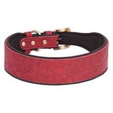 可調整中大型寵物項圈,內裡帶氯丁橡膠襯裡和壓花皮革,耐用舒適 - 紅色 - 查看 10