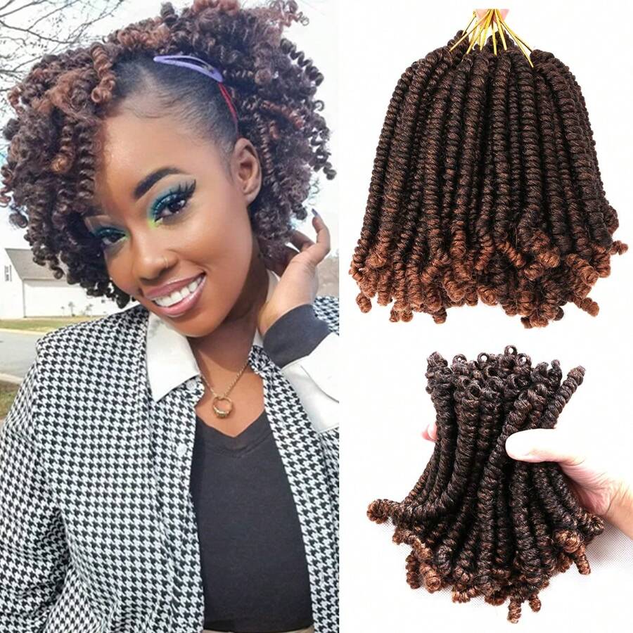 8 Packs Short Bob Spring Twist Crochet Hair 6Inch Pretwisted Passion Twist Hair Pre Looped Crochet Braids Hair For Women - T30# - 查看 1