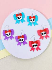 1pair Cute Glitter Bow Pumpkin Skull Earrings Women Girl's Funny Acrylic Jewelry Halloween Festival Accessories