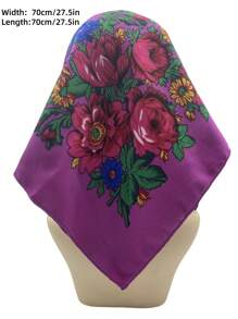 Velo de mujer de 27.5"x27.5" con estampado tradicional de peonía en rojo, multicolor y negro, un pañuelo hijab de moda estilo bohemio - Multicolor - Ver 30