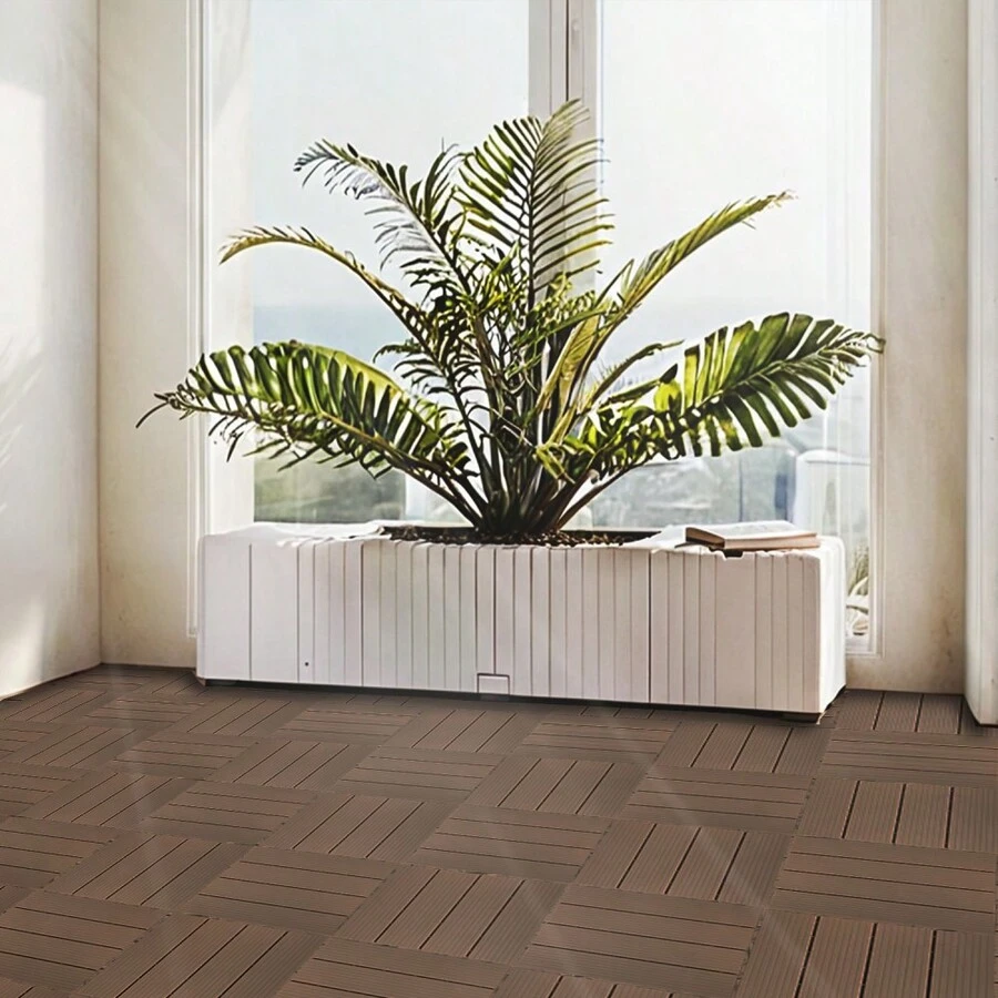 35 Pack 12"X12" Light Coffee Plastic Composite Deck Tiles, Composite Decking Resist Rust, Water, Weather, Indoor&Outdoor, Easy To DIY & Maintain, Ideal For Patios, Balconies, Rooftops, Decks