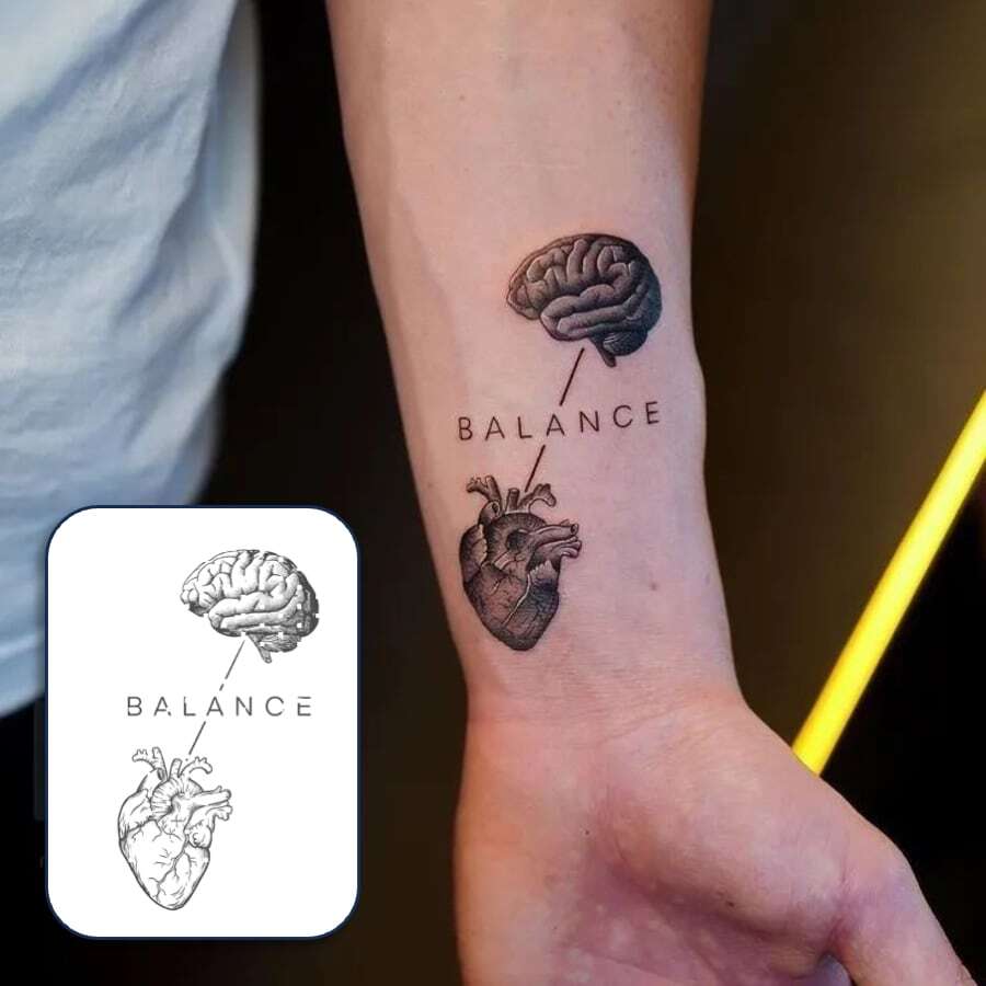 1 Kit Revolutionary Technology Tattoos, Semi-Permanent Tattoos, Angel, Temporary Tattoos, Fake Tattoos, Water-Resistant, Authentic Tattoo Look, Plant-Based, Brain Heart Blance Tattoo, X179