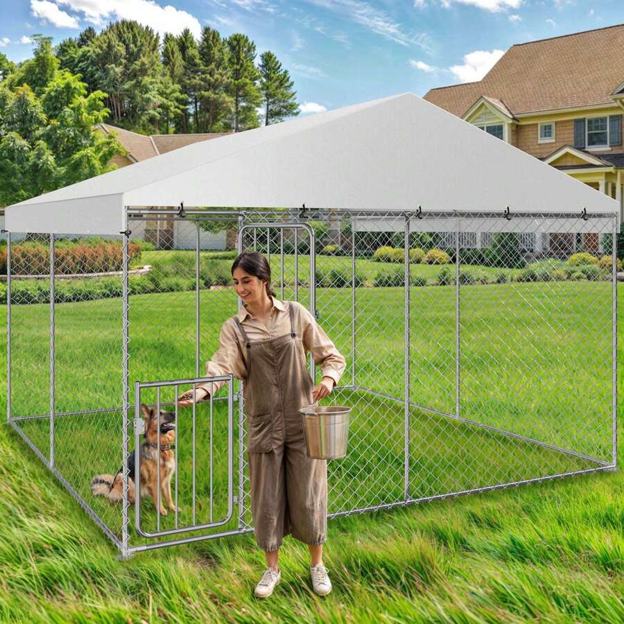 10FT X 10FT Outdoor Pet Dog Run House Kennel Cage Enclosure With Cover