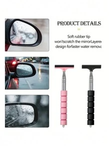 便携式迷你伸缩汽车后视镜雨刷 - 不锈钢，带伸缩手柄的便携式汽车玻璃清洁工具，旅行必备，特别适合下雨天 - 彩色 - 查看 7