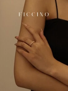 Ficcino女士微鑲方晶鑽中空網狀可調戒指,鍍金,附珠寶盒,週年紀念禮物