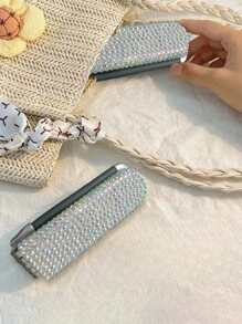 1pc Folding Comb With Attached Mirror, Miniature, Portable, Rhinestone Decorated, Cushion Brush, Hd Makeup Mirror, High-End Luxury Hair Brush, Back To School Supplies - Multicolor - View 6