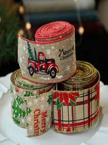 1 Rolle 6,3cm breit x 2m lang Weihnachts Webband, imitiertes Leinengewebe Band, Dekorations Schleife, Accessoire für Weihnachts Haarband, Weihnachten - Weihnachtsband - Übersicht 1
