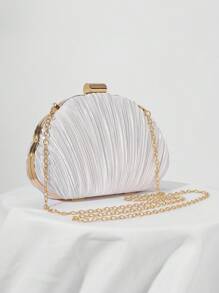 Satin Pleated Box Design Evening Clutch, Banquet Handbag, Formal Party Purse, Prom Crossbody, Wedding Clutch, Party Bag Perfect For Party Wedding Prom Dinner/Banquet Matching With Holiday Party Dress Evening Dress & Sequin Dress, Perfectly Matching With Prom Accessories, Clutch Bag For Wedding - White - View 4