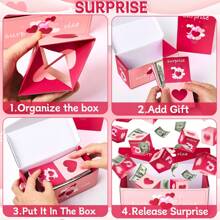 Set de 10 cajas de regalo sorpresa con explosión de dinero, caja de regalo con sobre rojo plegable y rebote único, caja de regalo de lujo con explosión de efectivo para cumpleaños de mamá, aniversario, San Valentín, propuesta, Navidad - Burdeos - Ver 7