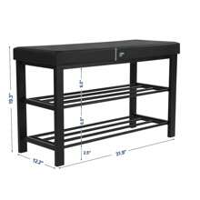 SONGMICS Shoe Bench, 3-Tier Shoe Rack For Entryway, Storage Organizer With Foam Padded Seat, Faux Leather, Metal Frame, For Living Room, Hallway, 12.2 X 31.9 X 19.3 Inches, Black - 黑色 - 查看 6