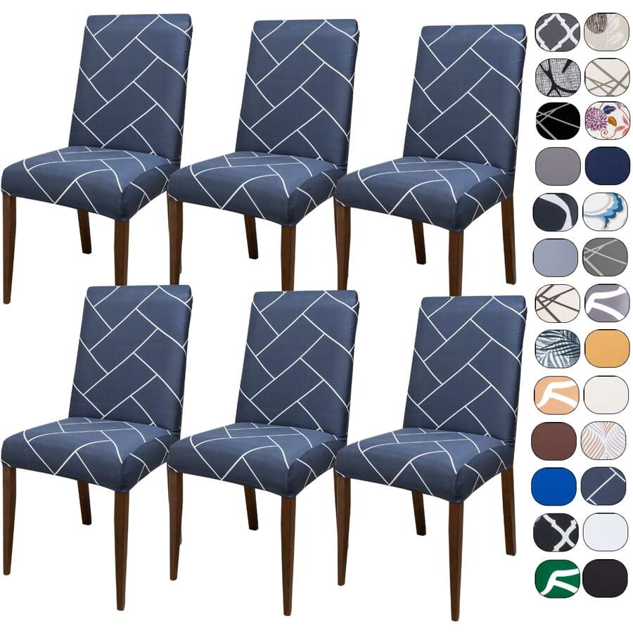 Kit Of 6 Dining Chair Covers Made Of Imported, More Resistant Fabric - Azule - View 1