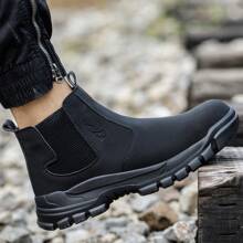 Unisex arbetsstövlar med ståltå, bekväma och lätta, punkteringsresistenta, slip-on, slitstarka - Svart - Visa 3