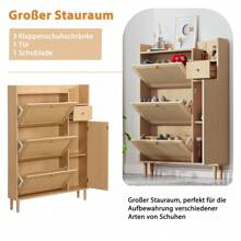 Okwish Shoe Cabinets Wood-Based Material Shoe Cabinet Made Of Rattan With Solid Wood Legs And Handles, W90/H125/D17 Cm, Natural/Natural&White - 白色 - 查看 4