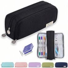 1 pieza Estuche para lápices de gran capacidad con 3 compartimentos, bolsa para bolígrafos para escuela, adolescentes, niños, hombres, mujeres. Útiles escolares, almacenamiento de papelería para estudiantes (Negro, Rosa, Morado, Azul Marino, Azul Glaciar, Verde, Estampado de Cactus, Estampado de Macaron) (¡La ubicación de los estampados de Macaron y Cactus en la superficie del estuche para lápices es aleatoria!) Vuelta al cole, Útiles escolares, Estuche para lápices, Mochila escolar - Negro - Ver 12