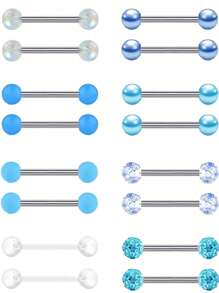 16pcs Minimalistic Stainless Steel Pierced Tongue Rings Suitable For Women, Everyday Tongue & Nipple Rings Set