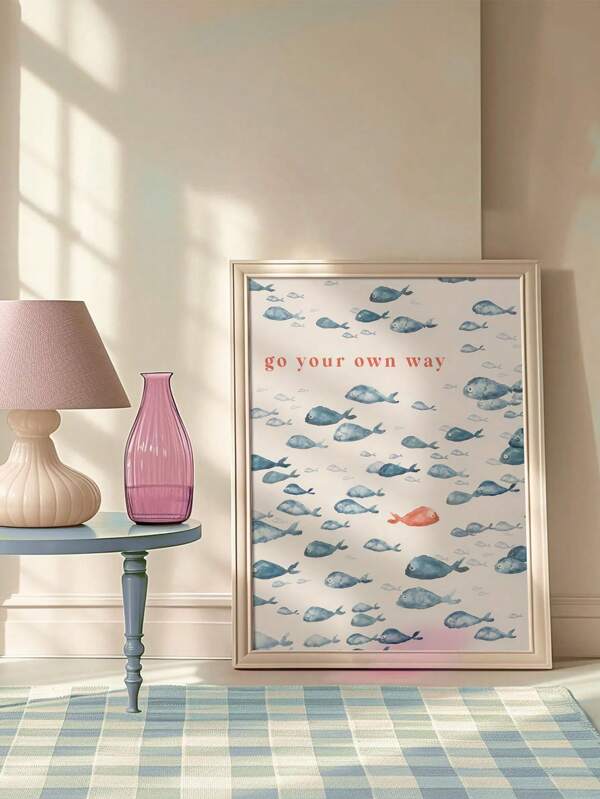 1pc "Go Your Own Way" Fish Sailing Ship Canvas Art Poster - Unframed Wall Decor, Suitable For Living Room, Bedroom, Home Office - Modern/Classic Style, Ink Printing Animal Theme,Wall Art Coastal Decor Coastal Decor Beach Decor