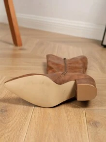 Women's Pointed Toe High Heel Tall Boots, Thick Heel Knee-High Boots, Riding Boots, Formal Occasion Fashion Versatile Elegant Brown High Heel Shoes, Ankle Boots - Brown - View 6
