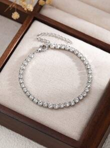 1pc Stainless Steel Minimalist Zirconia Tennis Bracelet For Women, Suitable For Dating, Party And Office Wear - Tennis Bracelet - View 11
