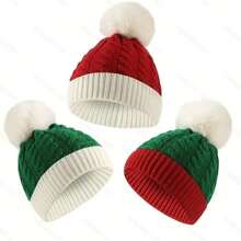 Europe And The United States New Hairball Color Patchwork Woolen Hat Christmas Classic Explosive Knitted Hat Halloween Winter Fall