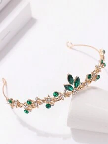 1pc Luxury Rhinestone Princess Crown Headband For Girls - Green - View 4