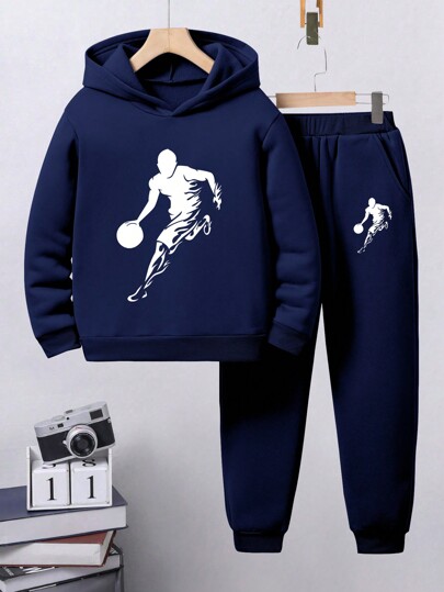 Tween Boys Cartoon Print Fleece Hoodie And Sweatpants Set