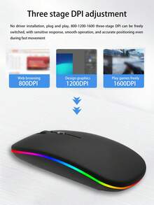 1 件全新黑色无线 2.4G 双模鼠标，舒适柔软触感，静音，背光，智能睡眠，3 档可调 DPI，适用于办公和游戏 - 黑色 - 查看 6