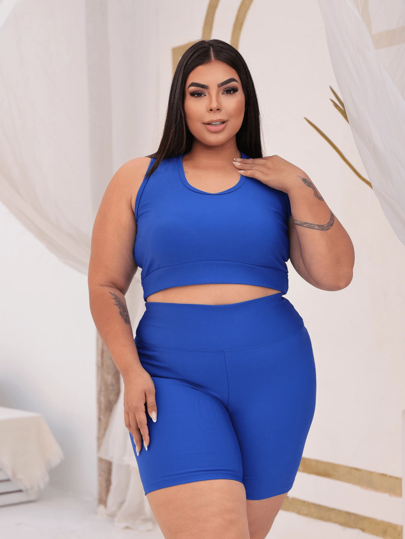 WOMEN'S PLUS SIZE SET, THIGH-RISE GYM SUPLEX POWER, VERY THICK - Royal Blue - View 1