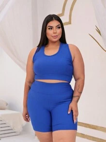 WOMEN'S PLUS SIZE SET, THIGH-RISE GYM SUPLEX POWER, VERY THICK - Royal Blue - View 3