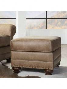 Leinster Faux Leather Ottoman With Antique Bronze Nailheads,Yifei Store