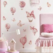1 Set de Pegatinas de Pared con Mariposas Rosas, Calcomanías de Pared para Habitación de Bebé Niña, Flores, Globo Aerostático, Decoraciones Cálidas y Dulces para Habitación de Bebé, Decoraciones de Pared para Dormitorio de Niños, Decoraciones Desprendibles y Adhesivas para Baby Shower y Regalos Familiares - Multicolor - Ver 6