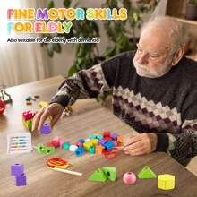 老年人痴呆症礼物-五套柱珠盒，适合老年人、老年痴呆症产品、老年痴呆症活动，适合老年患者的圣诞礼物 - 乾枯玫瑰色 - 查看 5