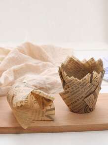 50 件棕色/白色报纸风格防油纸杯蛋糕衬垫，适用于松饼杯 - 彩色 - 查看 1