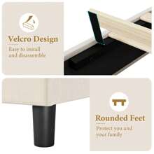 Twin/Full/Queen/King Bed Frame Upholstered Platform With Headboard And Strong Wooden Slats,Linen Fabric Upholstered Bed Frame With Adjustable Headboard,Non-Slip And Noise-Free,No Box Spring Needed - 米色 - 查看 8